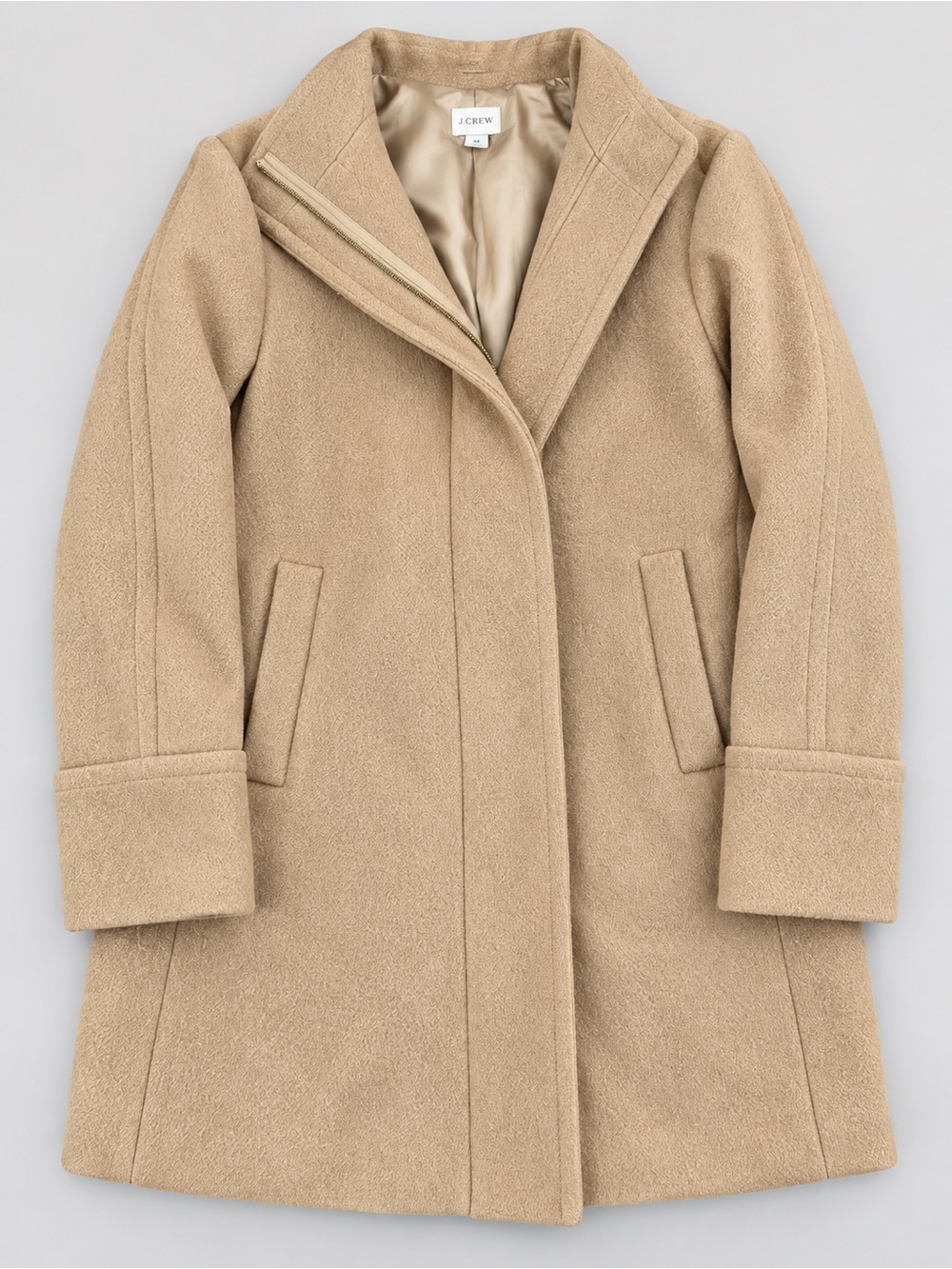 J.Crew Re-Imagined Women’s Camel Wool Blend Asymmetrical Zip Coat Size 2